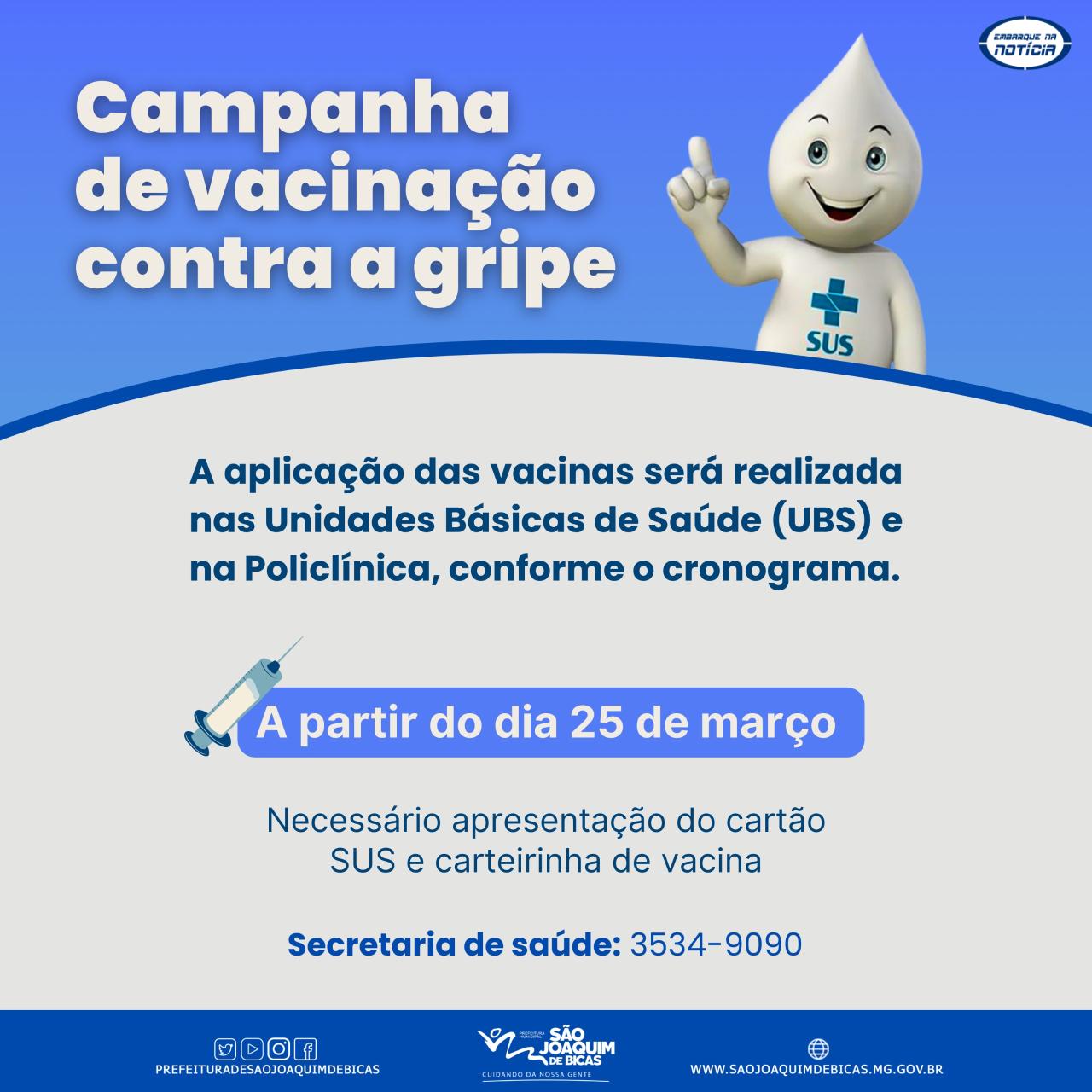 Campanha de Vacinação contra a Influenza começa nesta segunda-feira (25)