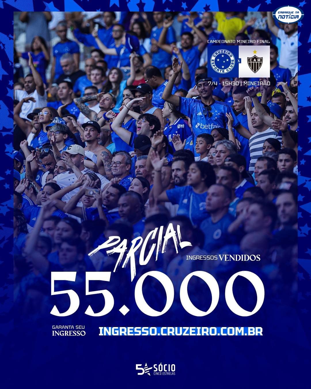 Cruzeiro anuncia venda de 55 mil ingressos e bate recorde de público no Mineiro