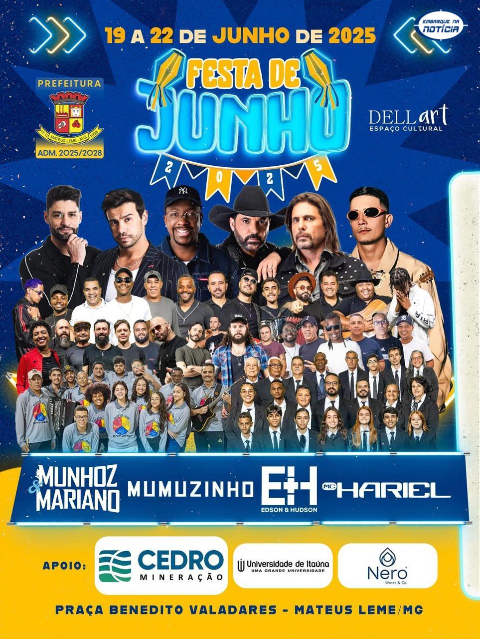 Festa de Junho 2025 promete agitar Mateus Leme com grandes atrações musicais e cultura popular