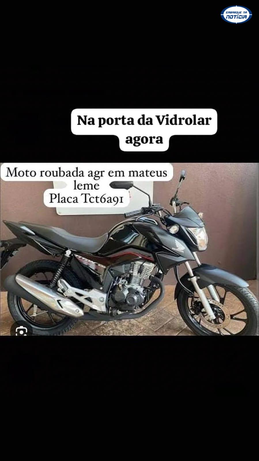 Motocicleta é roubada em frente à Vidrolar, em Mateus Leme