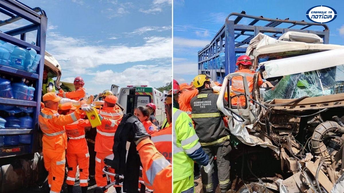 Colisão entre caminhão e ônibus deixa mulher ferida na BR-381, em Igarapé