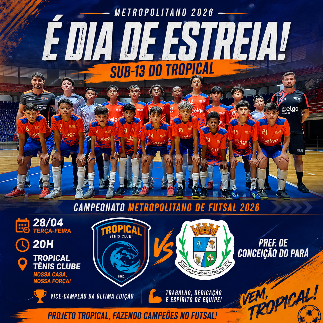 Sub-13 do Tropical estreia no Metropolitano de Futsal 2026 com grande expectativa