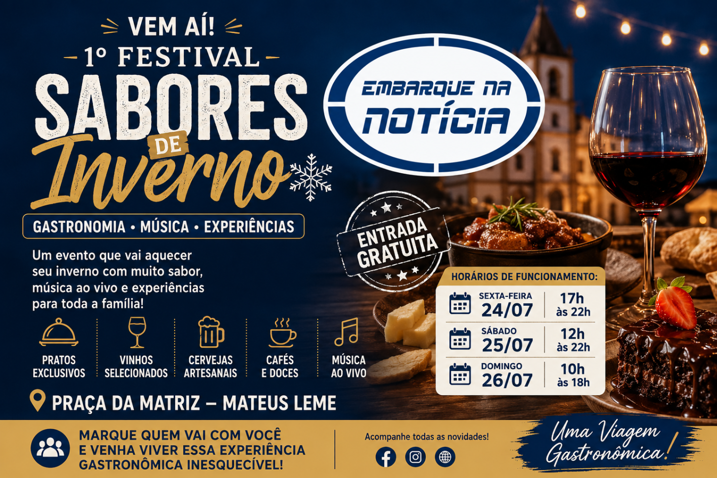 Festival Sabores de Inverno promete movimentar Mateus Leme com gastronomia, música e lazer