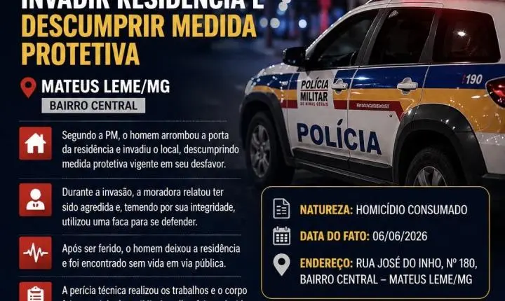 Homem morre após invadir residência e descumprir medida protetiva em Mateus Leme
