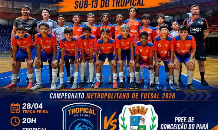 Sub-13 do Tropical estreia no Metropolitano de Futsal 2026 com grande expectativa