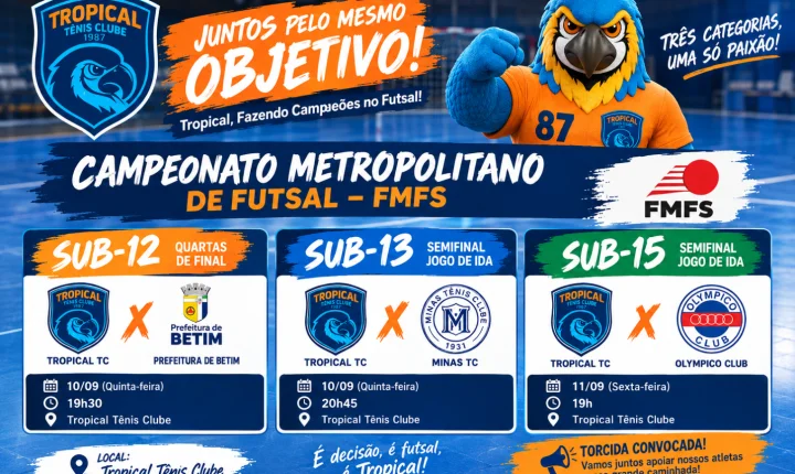Tropical Tênis Clube vive semana decisiva no Metropolitano de Futsal com três categorias em busca da classificação